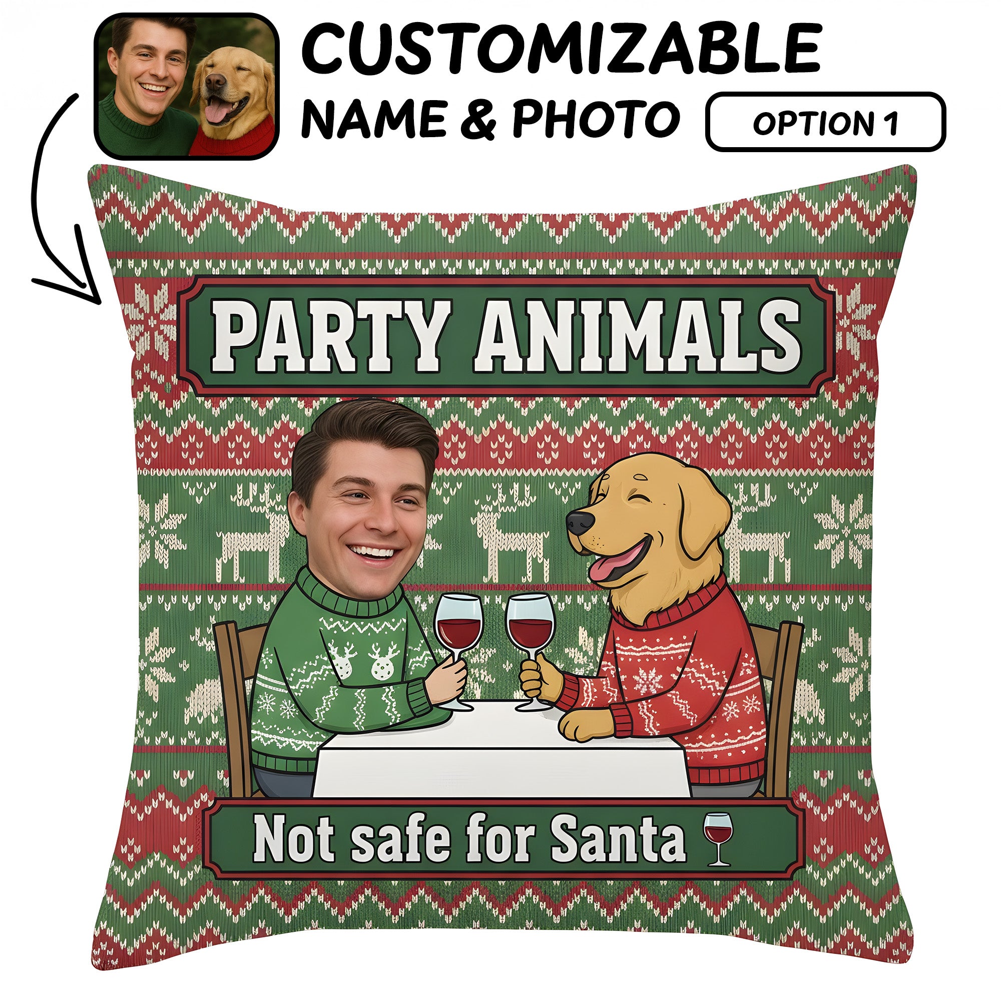 Funny Pet Christmas Pillow – Party Animals Not Safe for Santa, Custom Cat Dog Photo Gift, Personalized Holiday Decor | Pillow 79