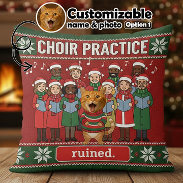 Funny Pet Christmas Pillow Set – Custom Cat Photo & Name, Holiday Choir Gift, Caroling Chaos, Hilarious Xmas Decor | Pillow 95