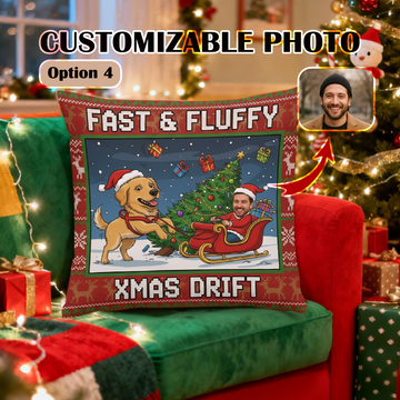 Fast & Fluffy: Xmas Drift Customizable Holiday Pillow – Perfect Gift for Pet Lovers & Christmas Fun | Pillow 42