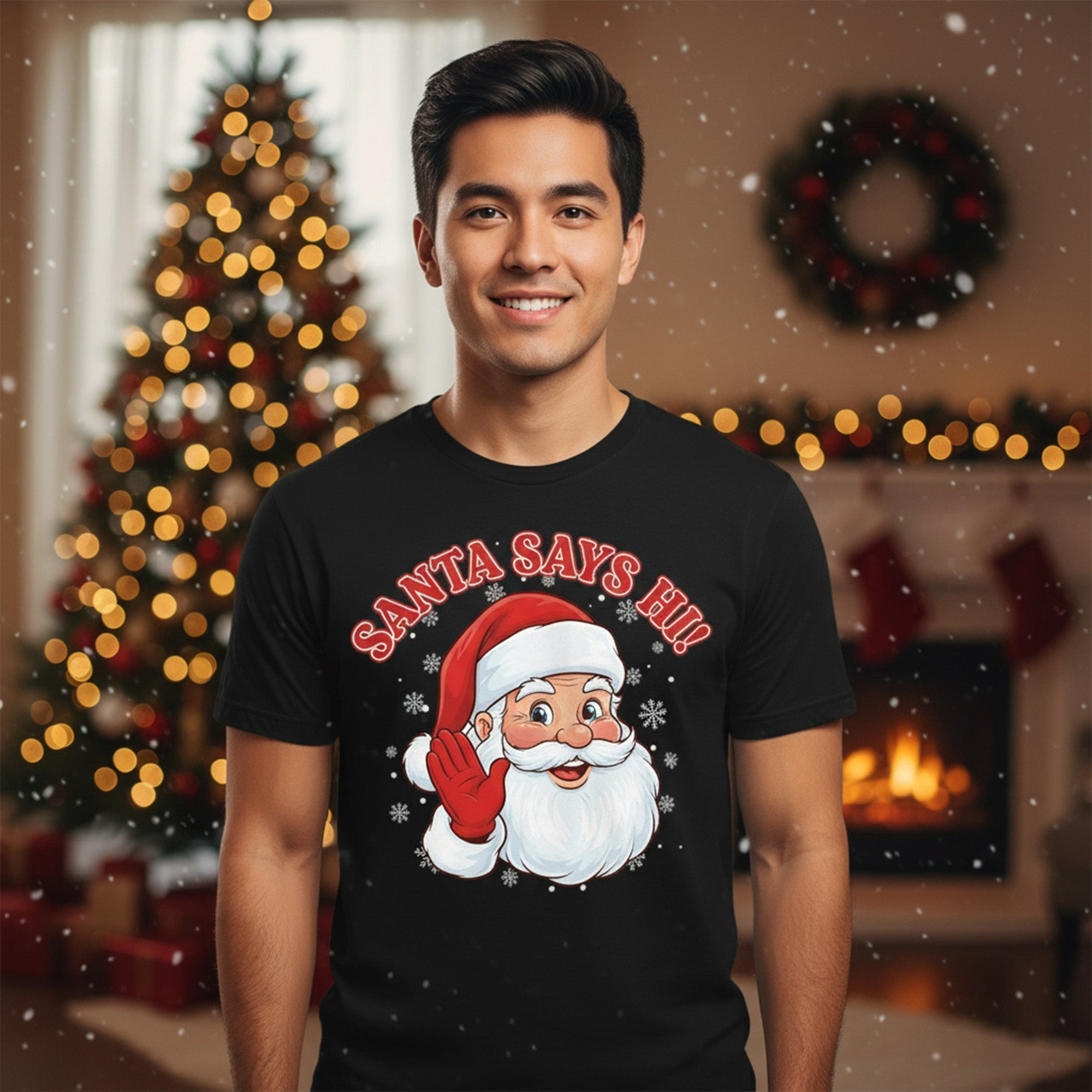 Santa Says Hi Christmas T-Shirt, Funny Holiday Santa Tee, Cute Xmas Top, Festive Graphic Shirt, Cozy Gift for Christmas Lovers | T-shirt 62