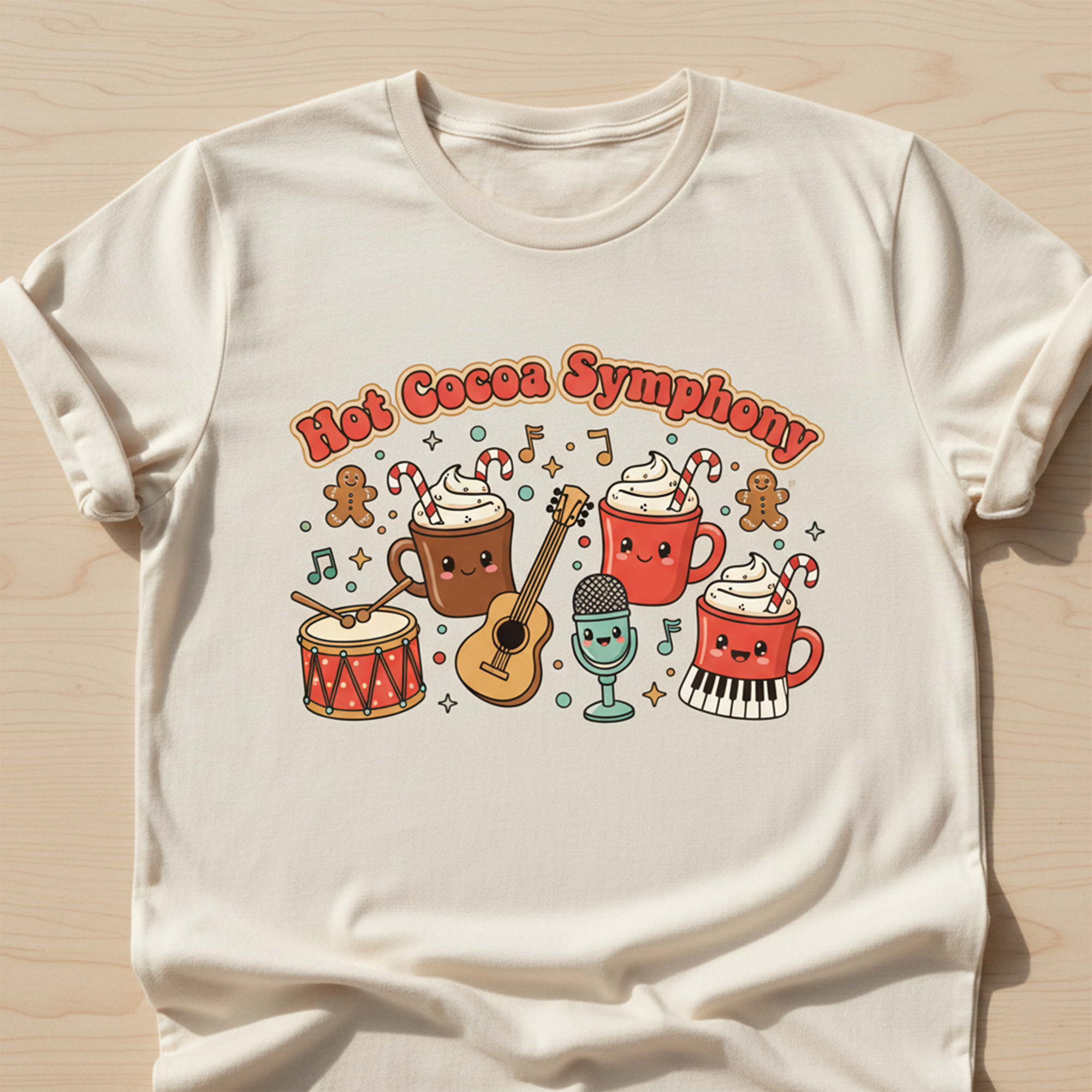 Hot Cocoa Symphony Christmas T-Shirt, Cute Holiday Mug Tee, Funny Cocoa Music Shirt, Festive Winter Top, Cozy Gift for Cocoa Lovers | T-shirt 14