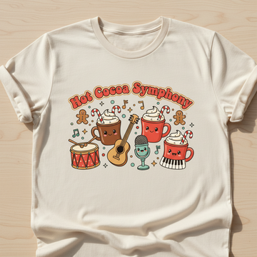 Hot Cocoa Symphony Christmas T-Shirt, Cute Holiday Mug Tee, Funny Cocoa Music Shirt, Festive Winter Top, Cozy Gift for Cocoa Lovers | T-shirt 14
