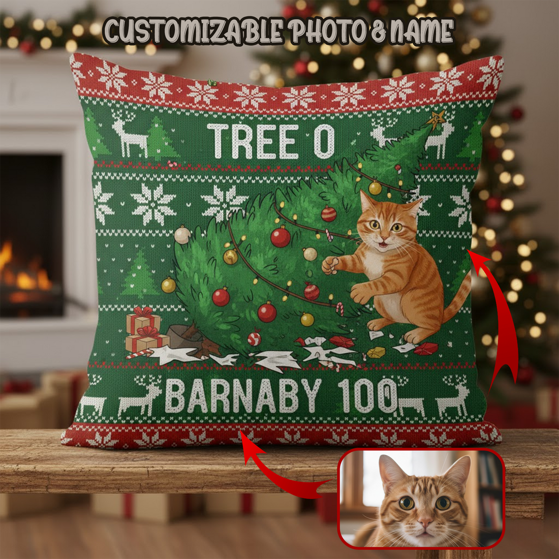 Funny Cat Christmas Pillow – Forget the Angel Worship Me  – Personalized Pillow – Cute Holiday Cushion for Pet Owners | Pillow 87,86