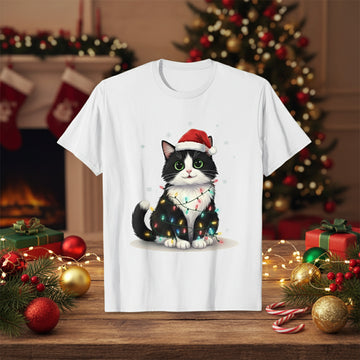 Cute Christmas Cat T-Shirt, Santa Hat Cat Tee, Funny Holiday Shirt for Cat Lovers, Xmas Gift Idea, Festive Pet Lover Top, Holiday Outfit | T-shirt 52