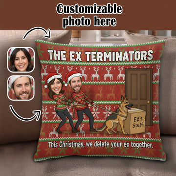 Custom Double-Sided Christmas Pillow – The Ex Terminators, Funny Personalized Photo Gift, Holiday Humor Decor | Pillow91