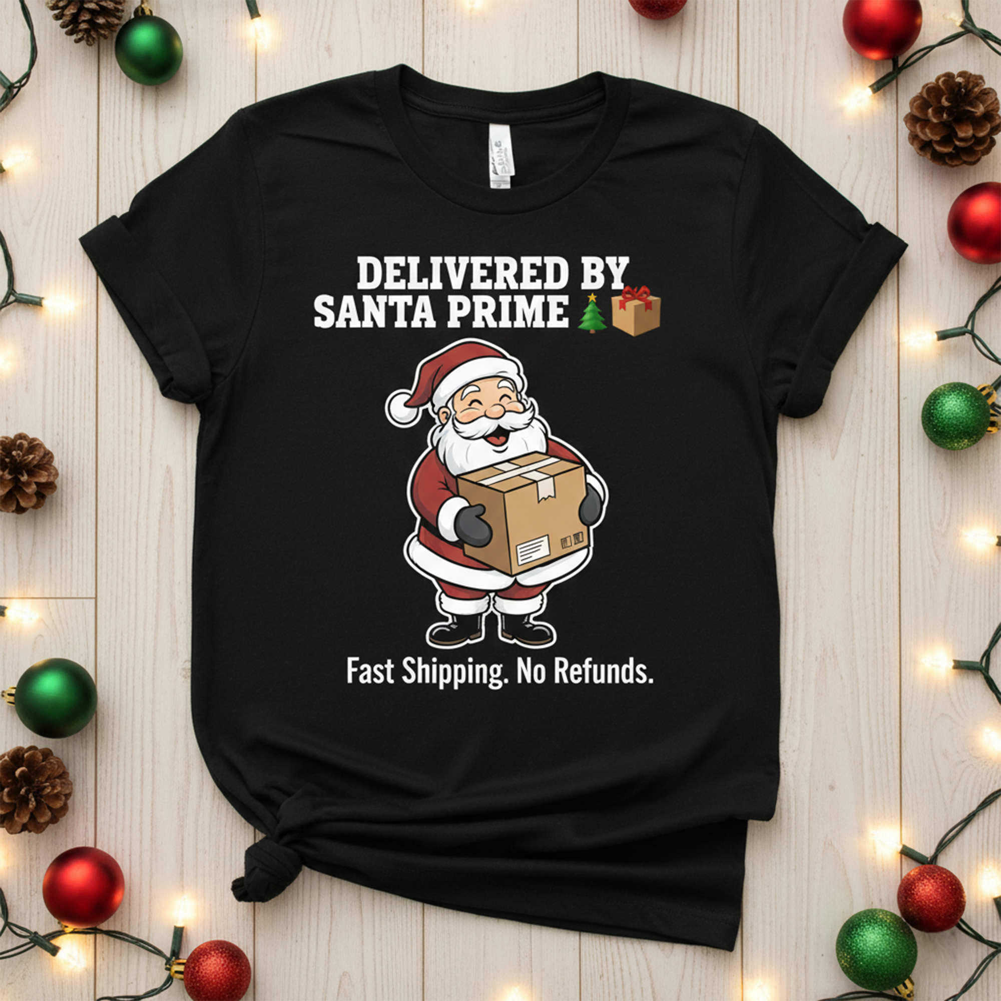 Funny Christmas Santa Prime T-Shirt, Delivered by Santa Tee, Cute Holiday Shirt, Fast Shipping No Refunds, Christmas Gift for Him or Her | T-shirt 34