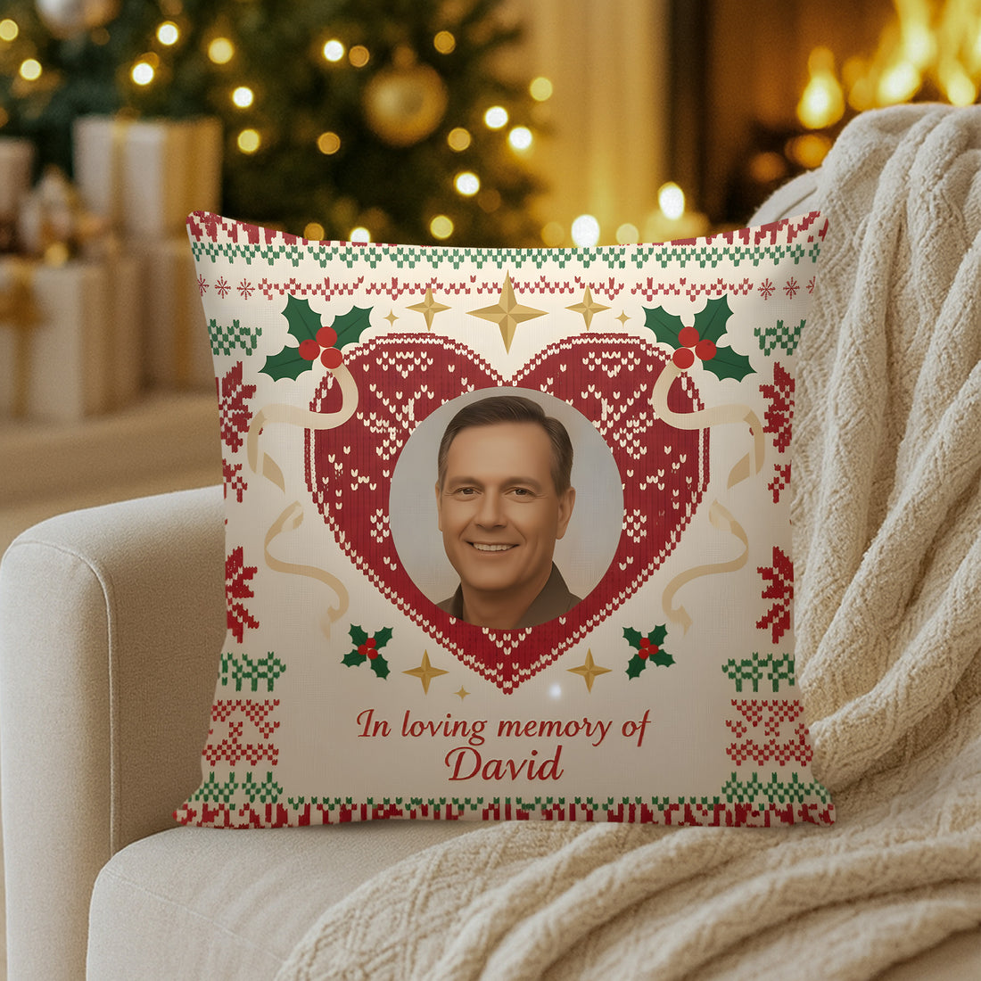 Custom Memorial Christmas Pillow – Personalized In Loving Memory Gift, Photo & Name Remembrance Cushion for Loss of Loved One | Pillow75