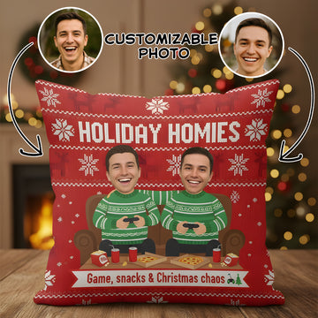 Holiday Homies Pillow – Game, Snacks & Christmas Chaos | Custom Christmas Gift for Friends & Family| Pillow28