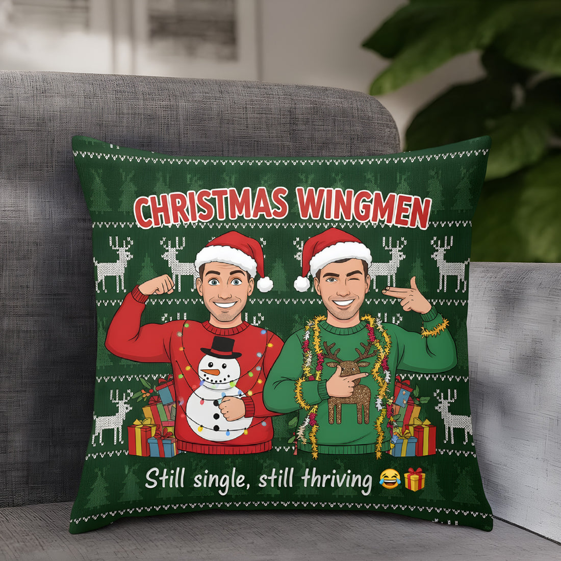 Custom “Christmas Wingmen” Pillow – Funny Personalized Holiday Gift for Friends | Still Single Still Thriving Cushion | Pillow29