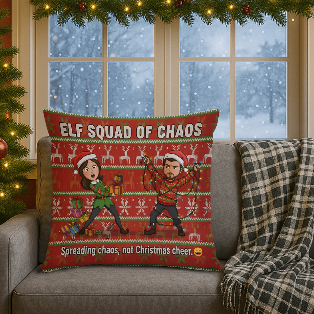 Custom “Elf Squad of Chaos” Pillow – Funny Personalized Christmas Cushion | Spreading Chaos, Not Christmas Cheer | Pillow39