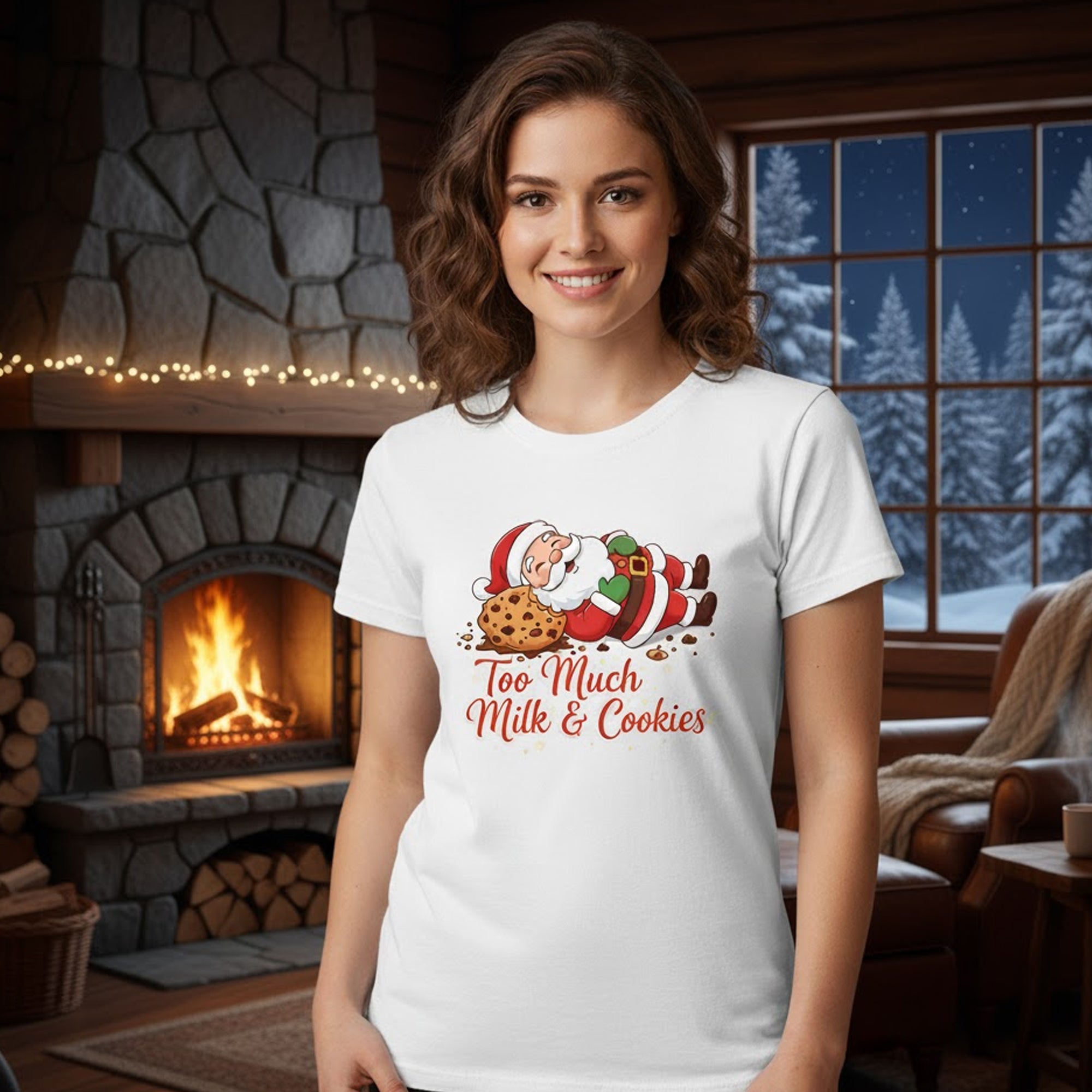 Too Much Milk & Cookies Santa T-Shirt, Funny Christmas Tee, Cute Holiday Shirt, Xmas Gift for Men Women Kids, Festive Unisex Top | T-shirt 51