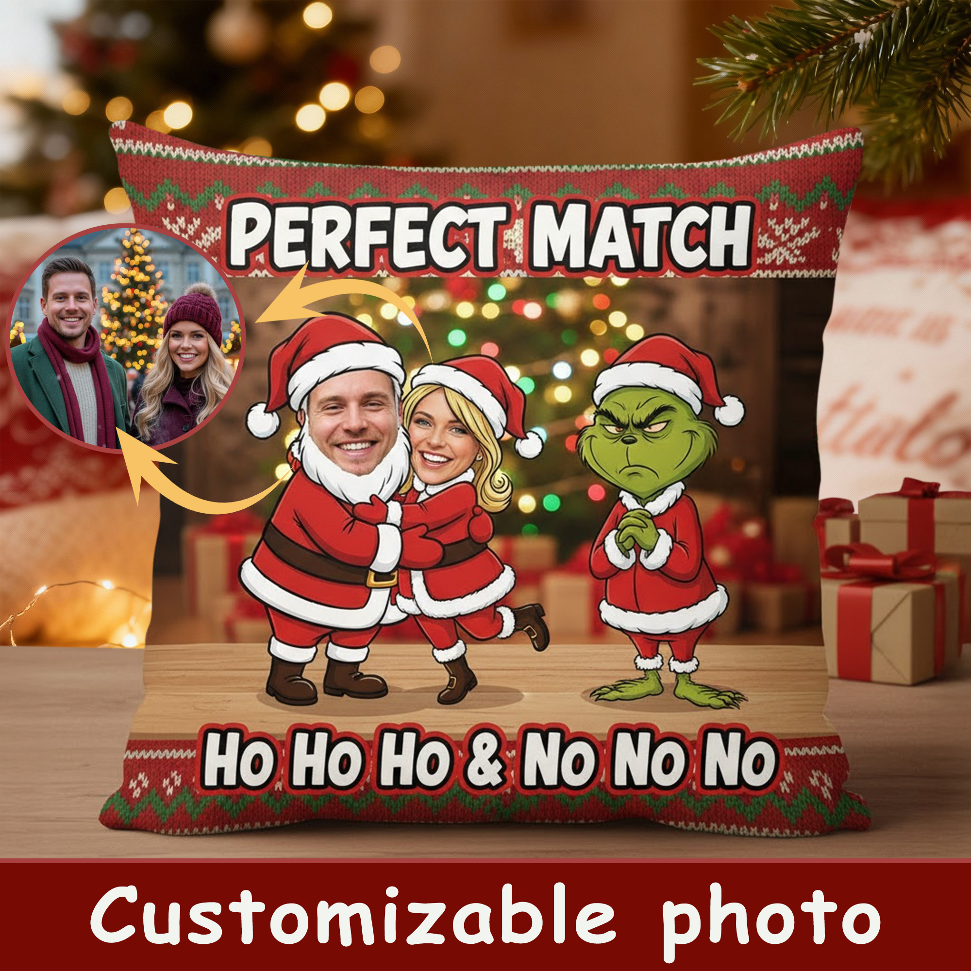 Custom “Perfect Match” Christmas Pillow – Funny Personalized Holiday Gift for Couples | Ho Ho Ho & No No No Design | Pillow6