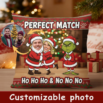 Custom “Perfect Match” Christmas Pillow – Funny Personalized Holiday Gift for Couples | Ho Ho Ho & No No No Design | Pillow6