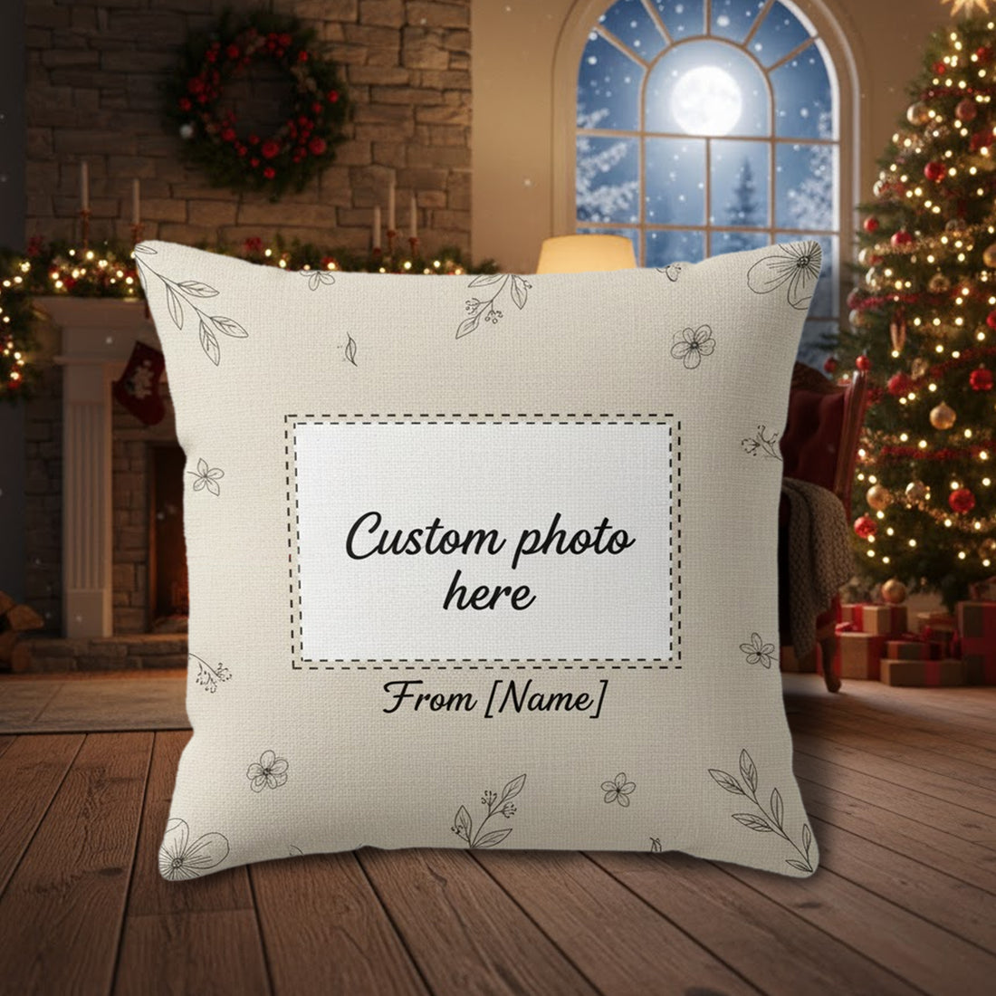 Custom Photo Pillow with Name – Minimal Floral Design, Personalized Gift for Her, Anniversary, Mother’s Day, Memorial Cushion | Pillow 81