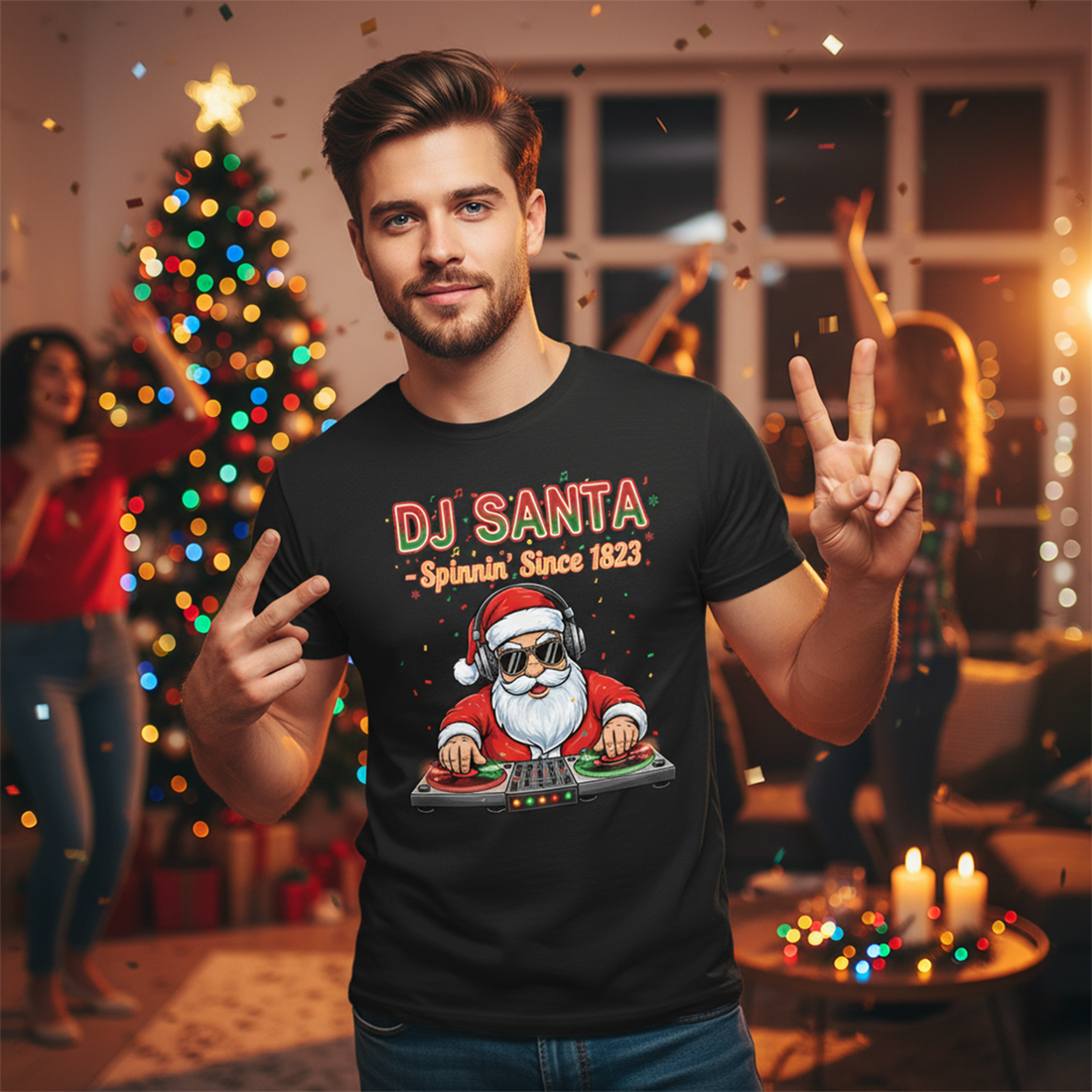 DJ Santa Christmas T-Shirt, Funny Holiday Music Tee, Cool Santa Claus DJ Shirt, Xmas Party Gift for Men Women, Festive Unisex T-Shirt | T-shirt 71