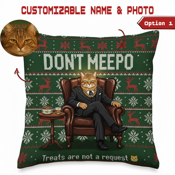 Custom Cat Pillow Set, Funny Don’t Meepo Cushion, Personalized Pet Photo Christmas Decor, Custom Name Gift, Linen Pillow Combo | Pillow 114