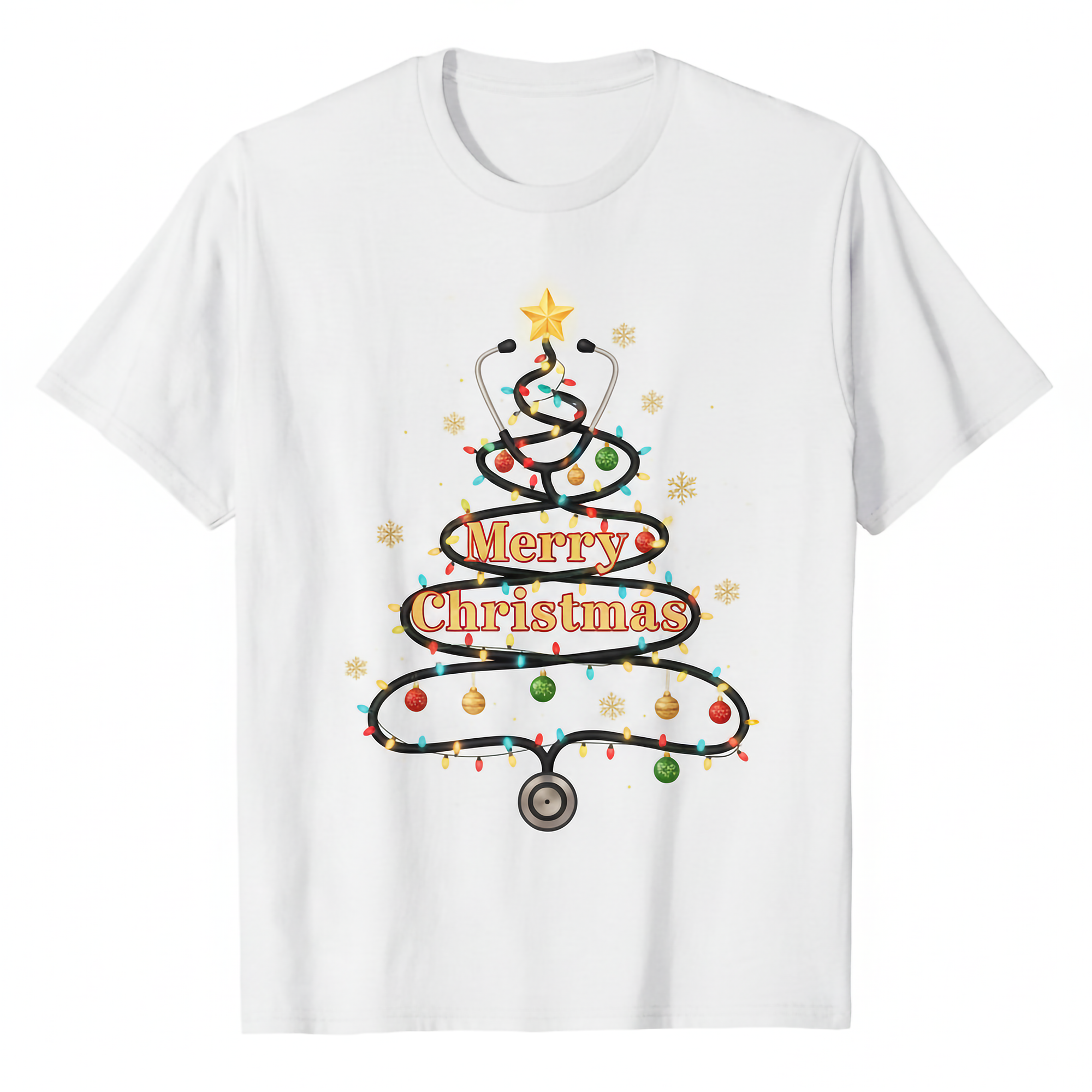 Merry Christmas Stethoscope Tree T-Shirt, Nurse Doctor Holiday Tee, Medical Xmas Shirt, Healthcare Worker Gift, Festive Nursing Top | T-shirt 24