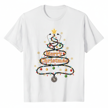 Merry Christmas Stethoscope Tree T-Shirt, Nurse Doctor Holiday Tee, Medical Xmas Shirt, Healthcare Worker Gift, Festive Nursing Top | T-shirt 24