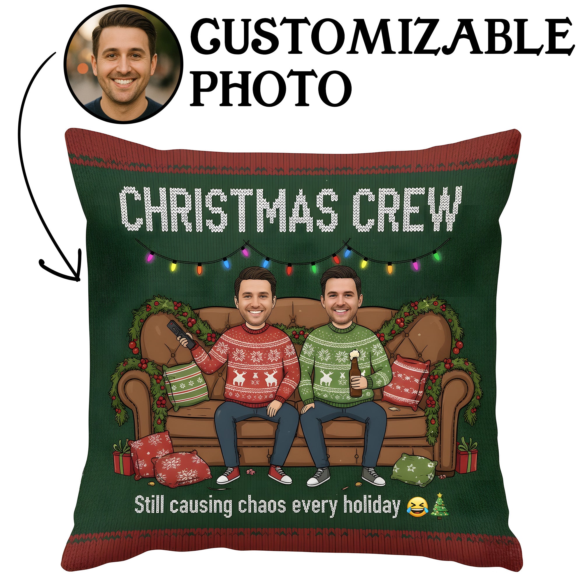 Custom Christmas Crew Pillow – Funny Holiday Gift for Friends & Family, Personalized Xmas Cushion, Festive Home Decor | Pillow25