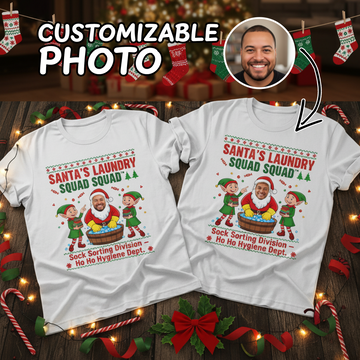 Custom Photo Santa Laundry Squad T-Shirt, Funny Christmas Family Tee, Personalized Xmas Gift for Men Women, Elf Laundry Holiday Shirt | T-shirt 22