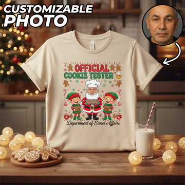 Official Cookie Tester Custom Photo T-Shirt, Funny Christmas Baking Tee, Personalized Santa Shirt, Holiday Gift for Bakers, Sweet Affairs Dept | T-shirt 2