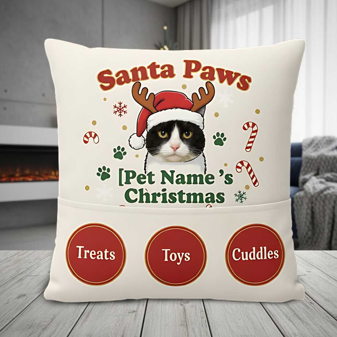 Personalized Pet Christmas Pillow | Custom Dog or Cat Photo Gift | Santa Paws Holiday Decor | Funny Pet Lover Christmas Cushion | Pillow67