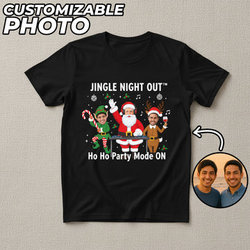 Mrs. Claus Reloaded Custom Photo T-Shirt, Funny Christmas Gift for Women, Personalized Santa Tee, Holiday Party Shirt, Ho Ho High Heels | T-shirt 1