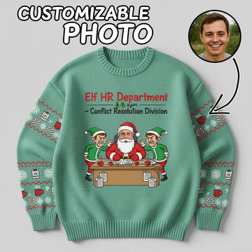 Elf HR Department Christmas Ugly Sweater – Customizable Photo, Funny Holiday Jumper, Conflict Resolution Division | Ugly 31