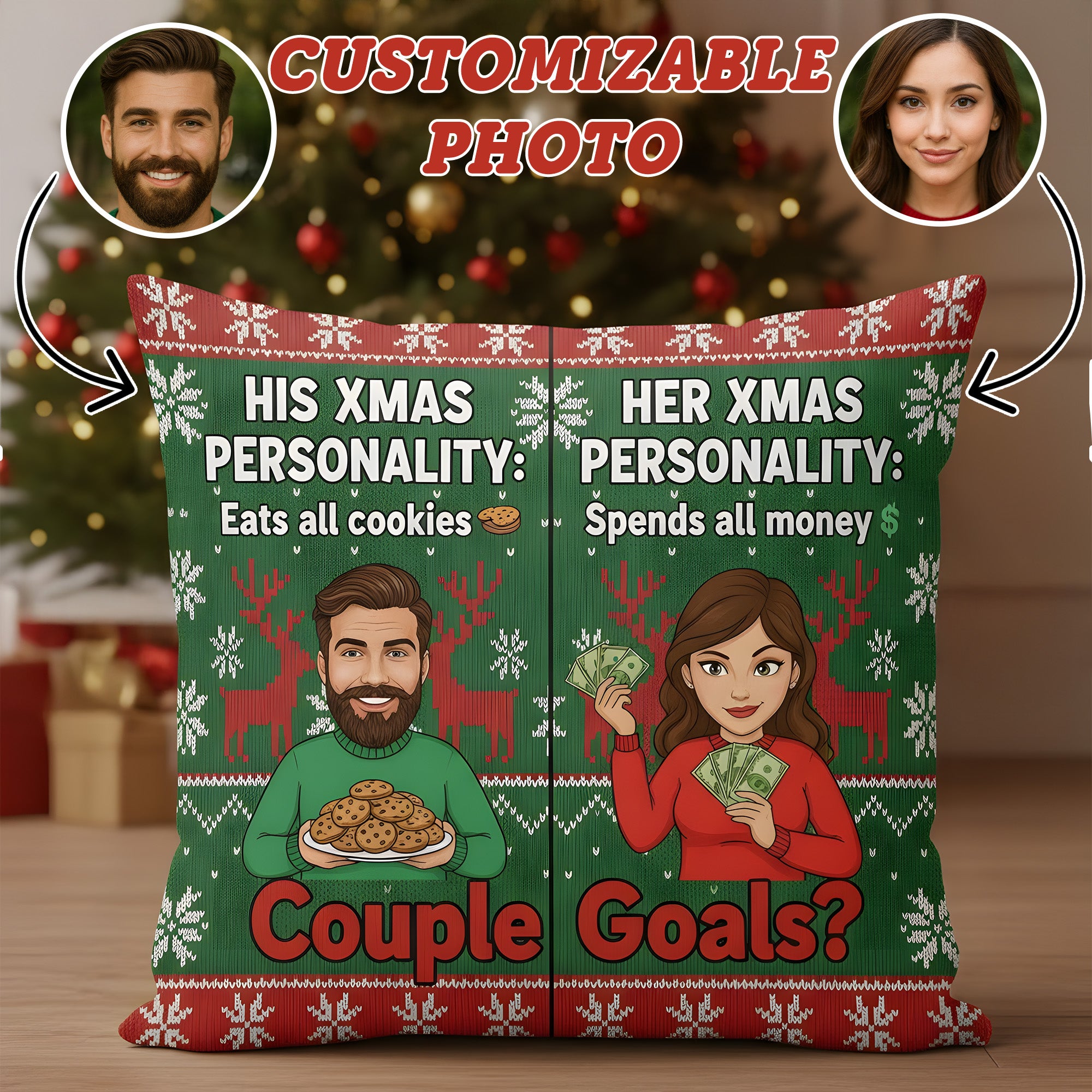 Custom Couple Goals Pillow – Funny Christmas Gift for Couples, His & Her Xmas Personality Cushion, Holiday Home Decor | Pillow54