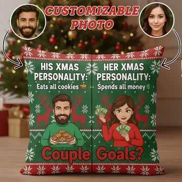 Custom Couple Goals Pillow – Funny Christmas Gift for Couples, His & Her Xmas Personality Cushion, Holiday Home Decor | Pillow54