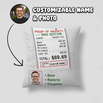 Custom “Proof of Naughty” Christmas Pillow – Funny Personalized Gift for Him | Custom Name & Photo Linen Cushion | Pillow18
