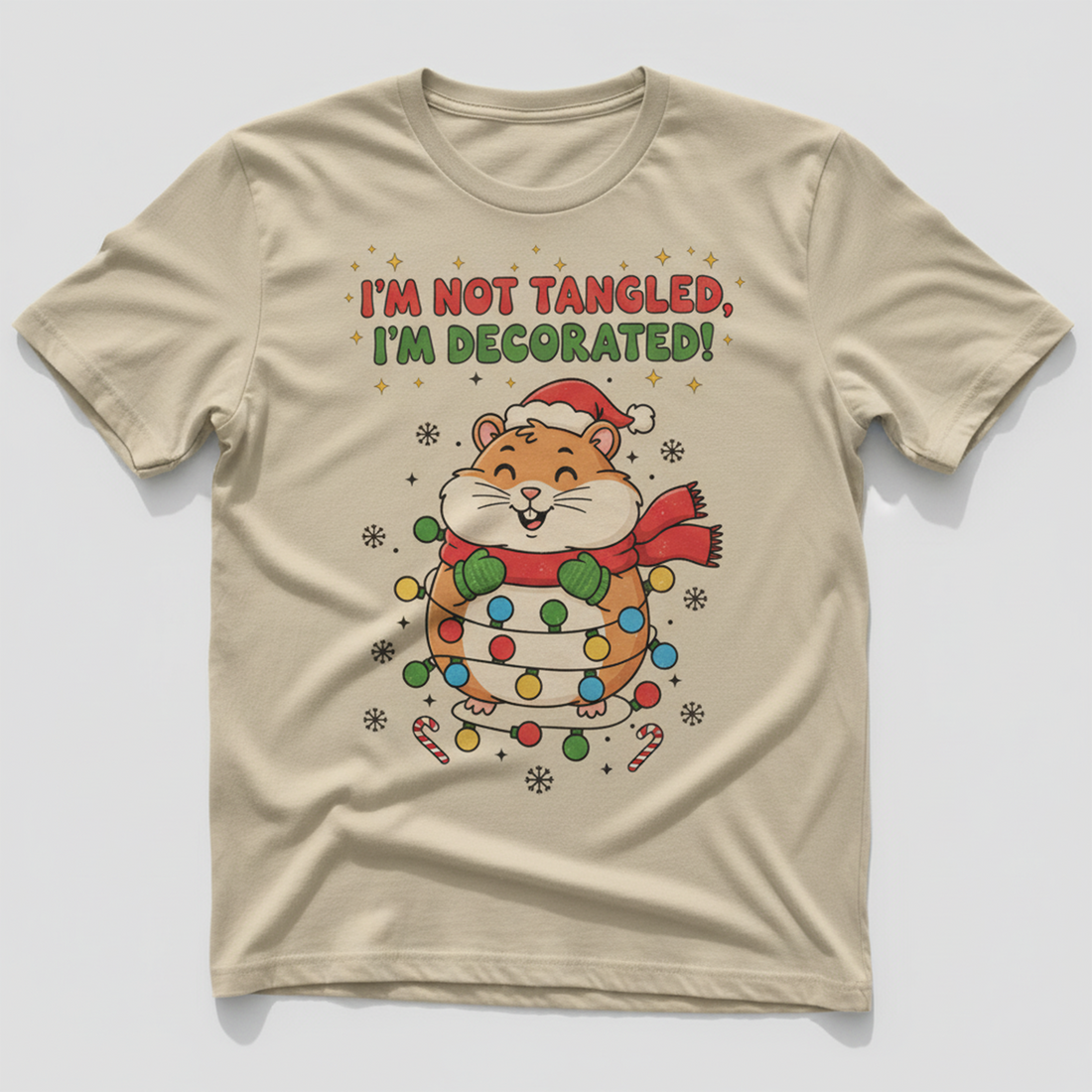 Funny Hamster Christmas T-Shirt, I’m Not Tangled I’m Decorated Tee, Cute Xmas Animal Shirt, Holiday Gift Idea, Festive Family Outfit | T-shirt 29