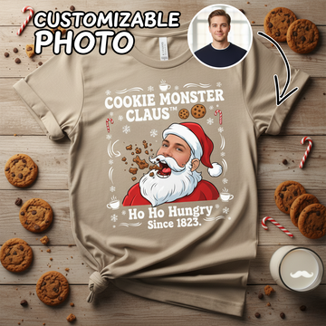 Cookie Monster Claus Custom Photo T-Shirt, Funny Christmas Gift, Personalized Santa Tee, Holiday Humor Shirt for Men, Ho Ho Hungry Since 1823 | T-shirt 5