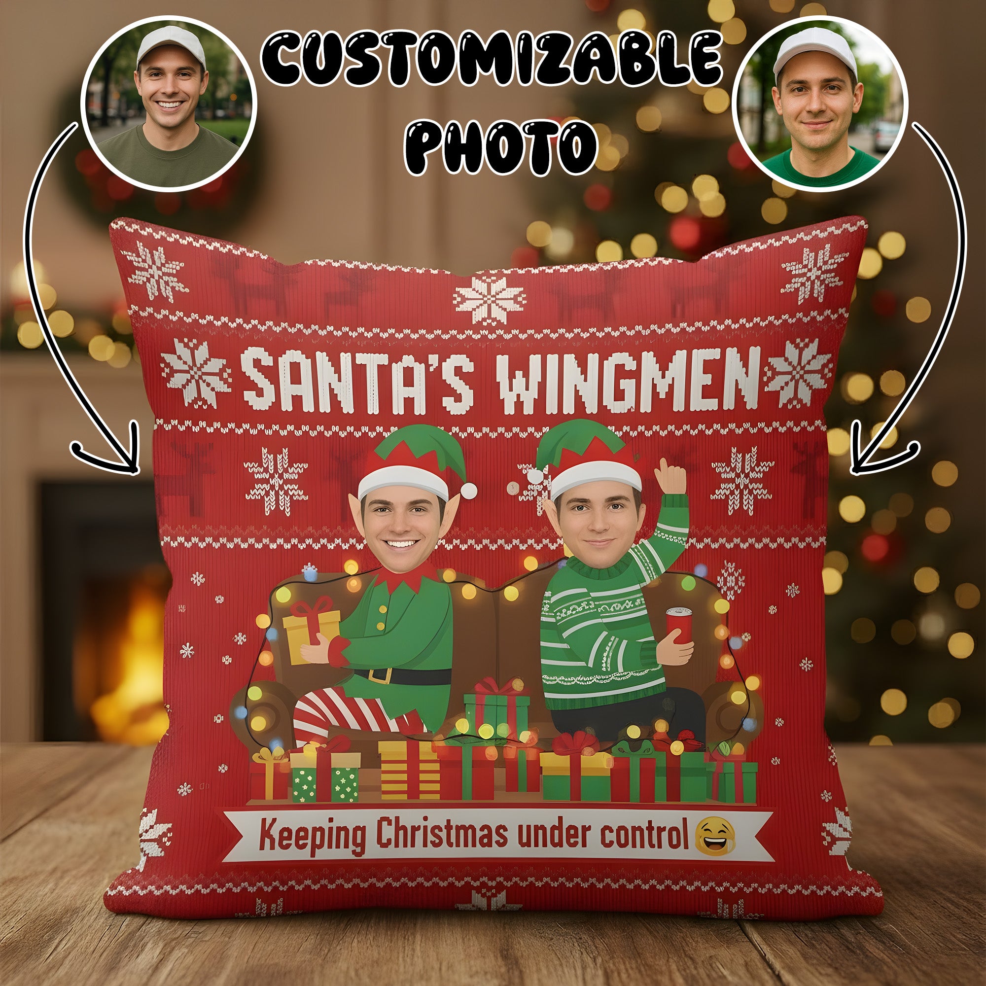 Custom Santa’s Wingmen Pillow – Funny Christmas Gift for Friends, Personalized Elf Design Cushion, Holiday Home Decor | Pillow27