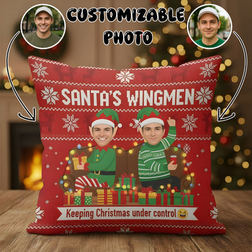 Custom Santa’s Wingmen Pillow – Funny Christmas Gift for Friends, Personalized Elf Design Cushion, Holiday Home Decor | Pillow27