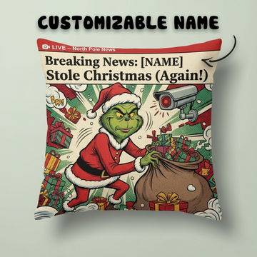 Funny Christmas Pillow, Custom Name Breaking News Cushion, Personalized Linen Decor, Holiday Gift for Family or Friends| Pillow 107
