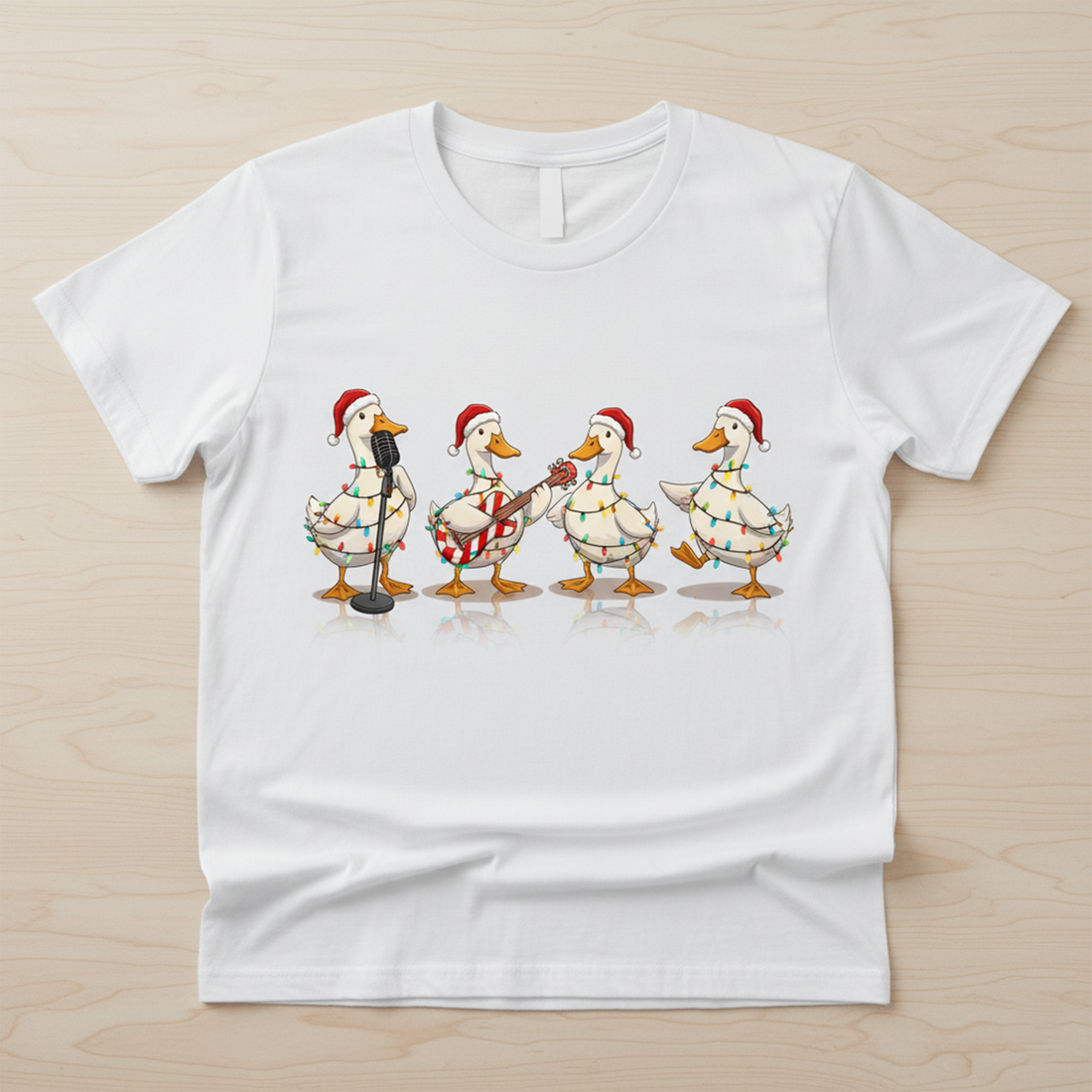 Christmas Ducks Band T-Shirt, Funny Holiday Animal Tee, Cute Xmas Gift Shirt, Festive Duck Lights Top for Family Matching Outfits and Parties | T-shirt 58