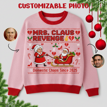 Custom Photo Ugly Christmas Sweater, Funny Couple Xmas Jumper, Mrs Claus Revenge, Personalized Holiday Gift for Him Her | Ugly 14