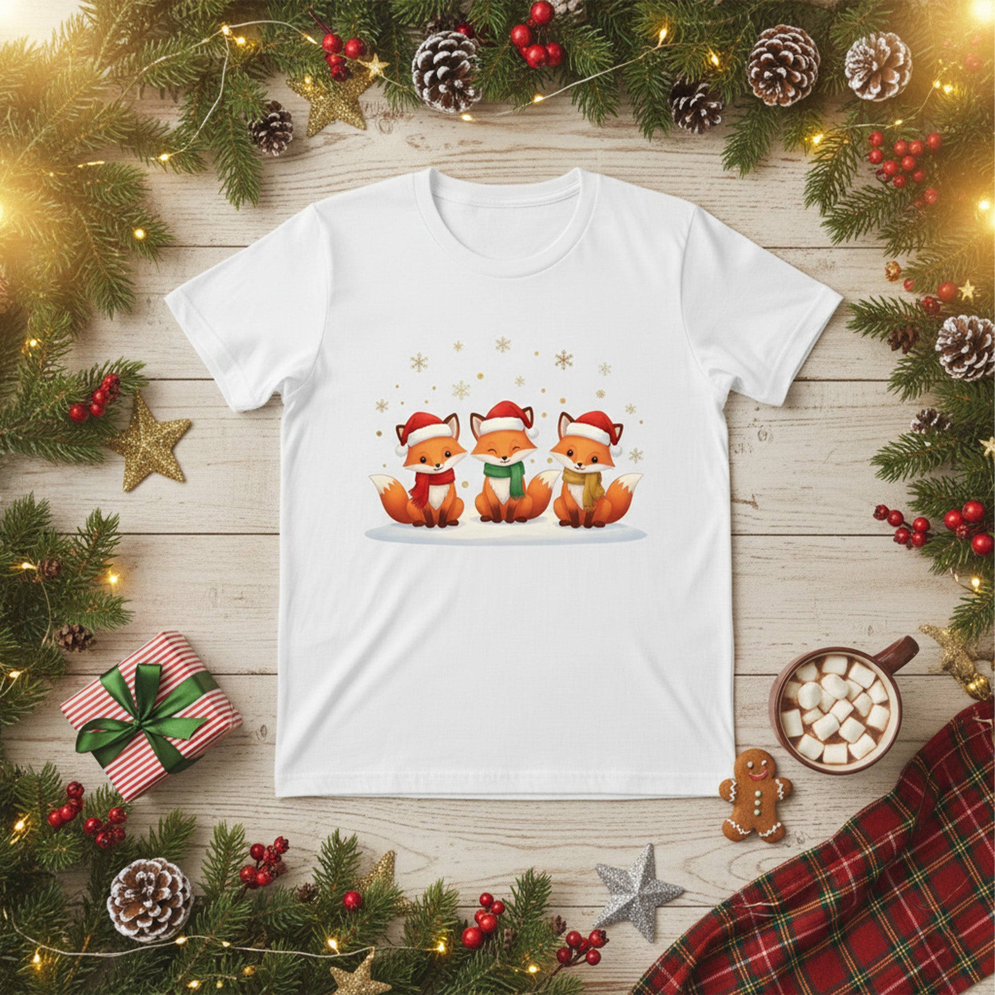 Cute Christmas Fox Family Shirt, Holiday Animal T-Shirt, Festive Winter Tee, Xmas Gift for Animal Lovers, Cozy Holiday Outfit | T-shirt 55