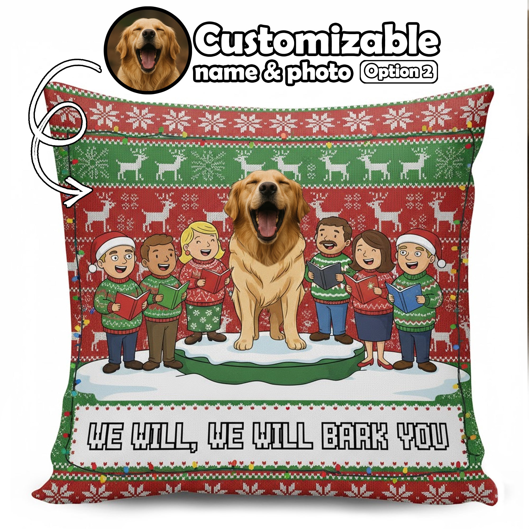 Funny Custom Pet Christmas Pillow – Singing Dog – Personalized Choir Cushion Gift – Custom Name & Photo – Hilarious Xmas Decor | Pillow 95
