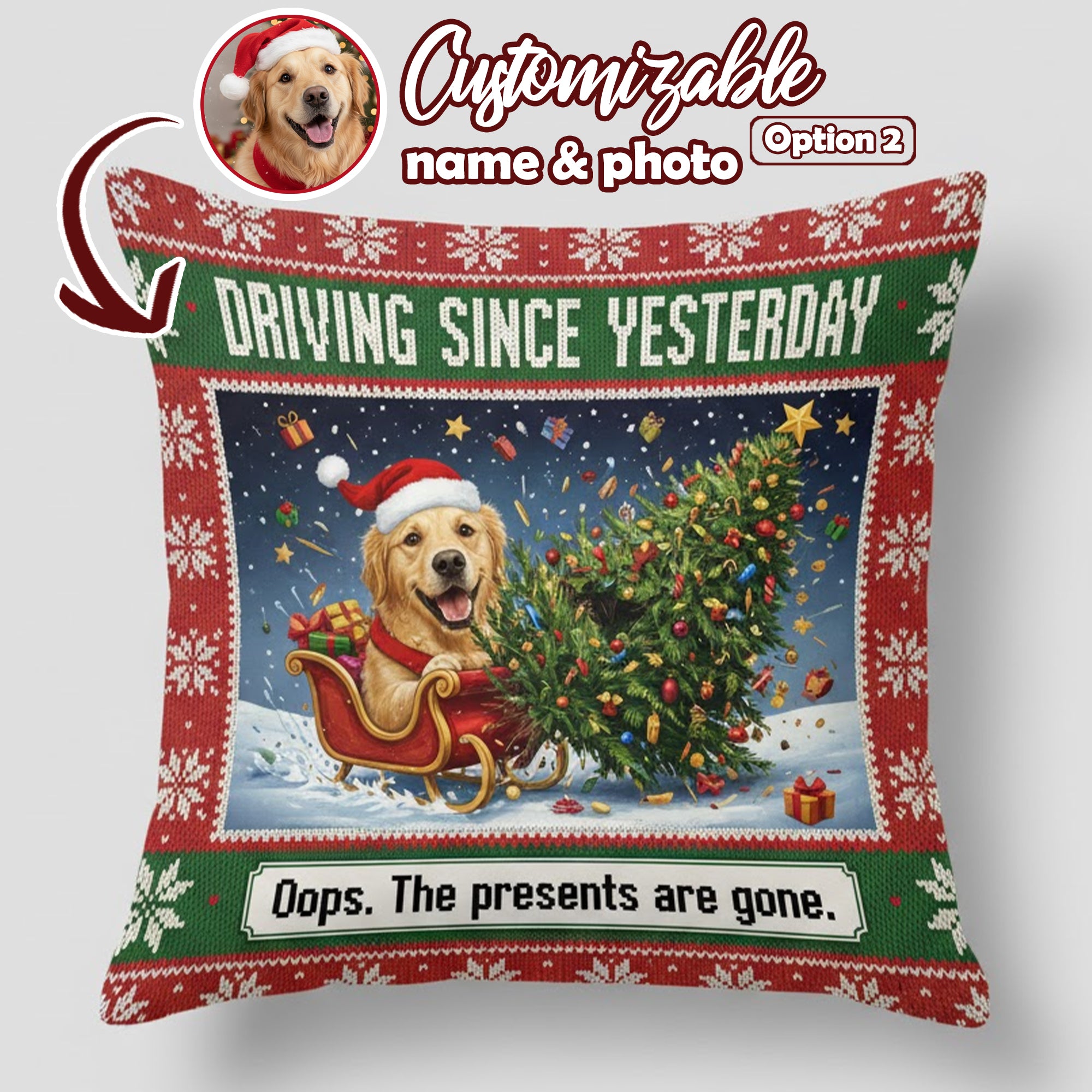 Funny Christmas Pet Pillow – Driving Since Yesterday – Dog Sleigh Design – Holiday Decor Gift for Pet Lovers – Cozy Funny Xmas Cushion | Pillow 104