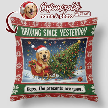 Funny Christmas Pet Pillow – Driving Since Yesterday – Dog Sleigh Design – Holiday Decor Gift for Pet Lovers – Cozy Funny Xmas Cushion | Pillow 104