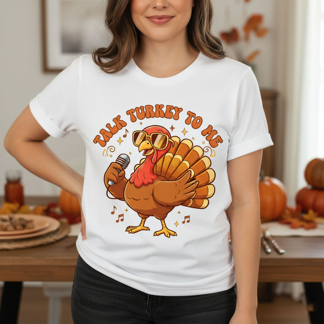 Talk Turkey To Me Shirt, Funny Thanksgiving T-Shirt, Singing Turkey Tee, Cute Fall Humor Top, Turkey Day Outfit, Autumn Gift | T-shirt 2