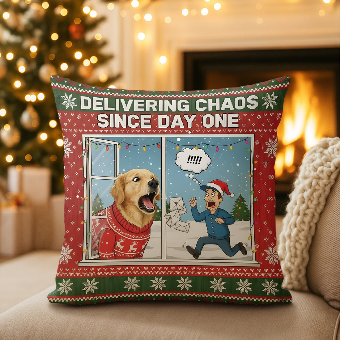 Funny Custom Dog Christmas Pillow – Personalized Pet Photo Gift, Holiday Humor Decor | Pillow73