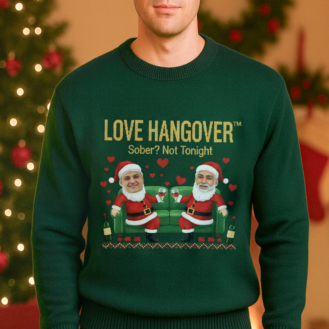 Love Hangover Ugly Christmas Sweater – Customizable Photo, Funny Holiday Jumper, Sober? Not Tonight | Ugly 35