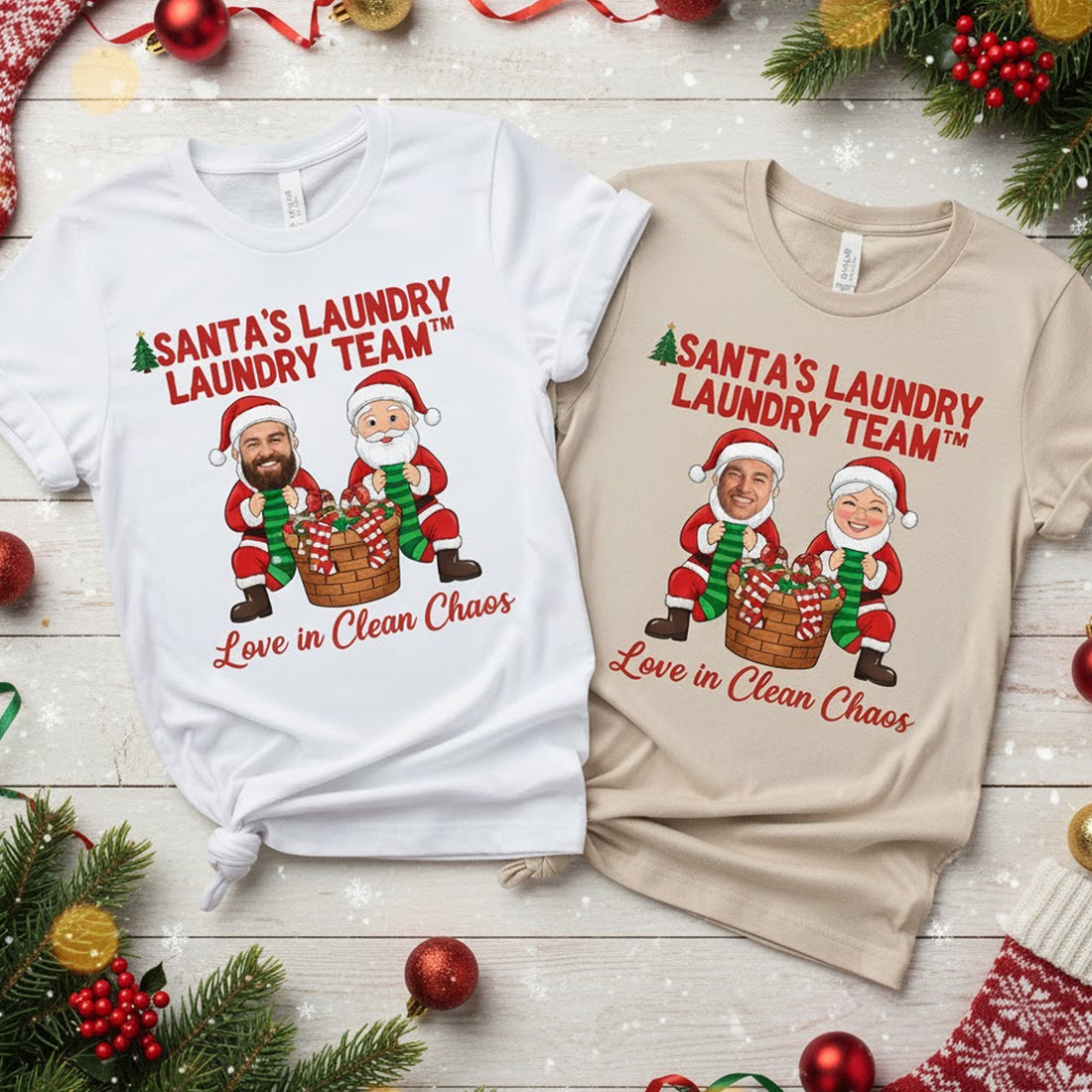 Santa’s Laundry Team Custom Photo Christmas T-Shirt, Funny Personalized Santa Tee, Holiday Matching Shirt, Family Xmas Gift Idea | T-shirt 30