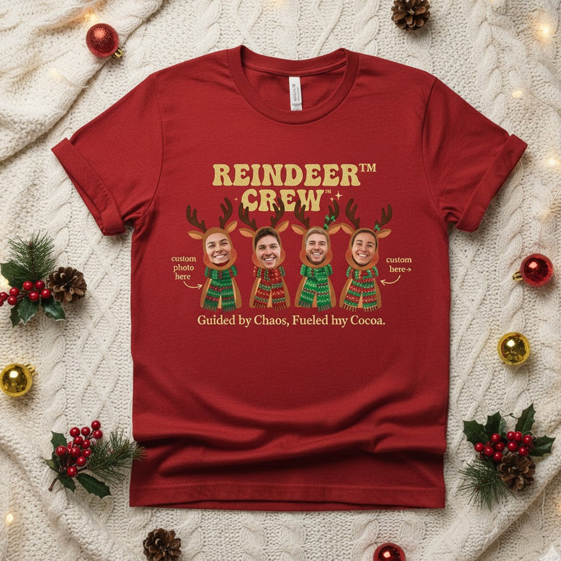 Reindeer Crew Christmas T-Shirt, Funny Family Group Custom Photo Tee, Personalized Reindeer Cocoa Tshirt, Holiday Gift for Men Women Kids | T-shirt 87