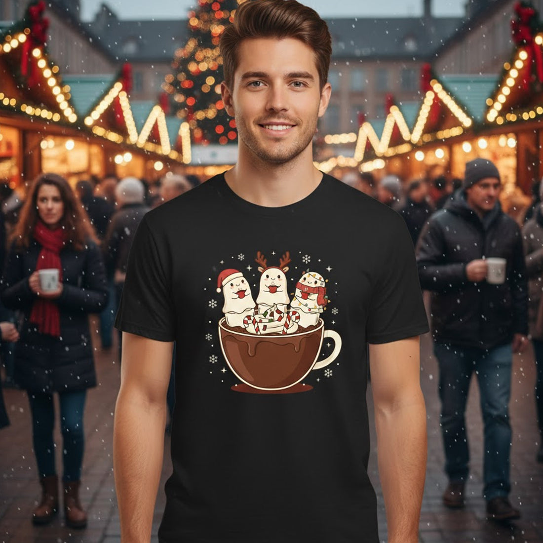 Hot Cocoa Marshmallow Christmas T-Shirt, Cute Holiday Tee, Funny Winter Coffee Shirt, Xmas Gift for Men Women Kids, Festive Unisex Top | T-shirt 56
