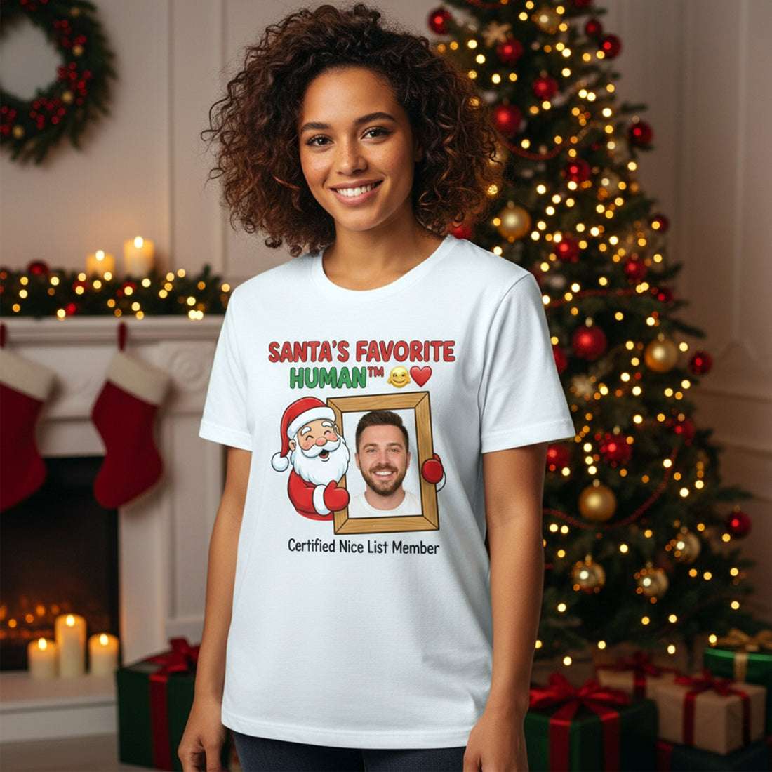 Santa’s Favorite Human Custom Photo T-Shirt, Personalized Christmas Tee, Funny Santa Shirt, Holiday Gift for Him Her, Nice List Member | T-shirt 39