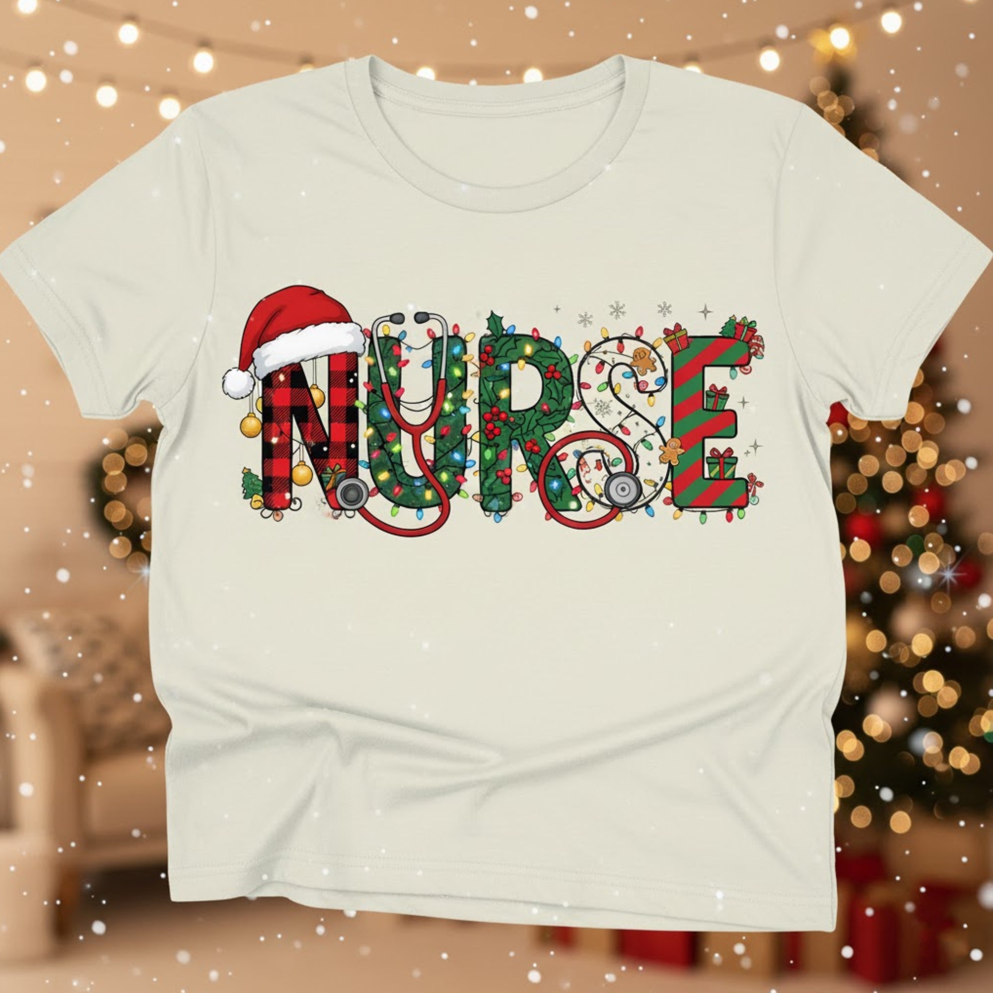 Christmas Nurse T-Shirt, Funny Holiday Nurse Tee, Festive Santa Hat Graphic Shirt, Medical Staff Xmas Gift, Unisex T-shirt for Men Women | T-shirt 76